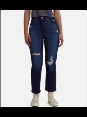 Levi's - Ribcage Straight Ankle Dark Demin Distressed Button Fly Women’s Jeans